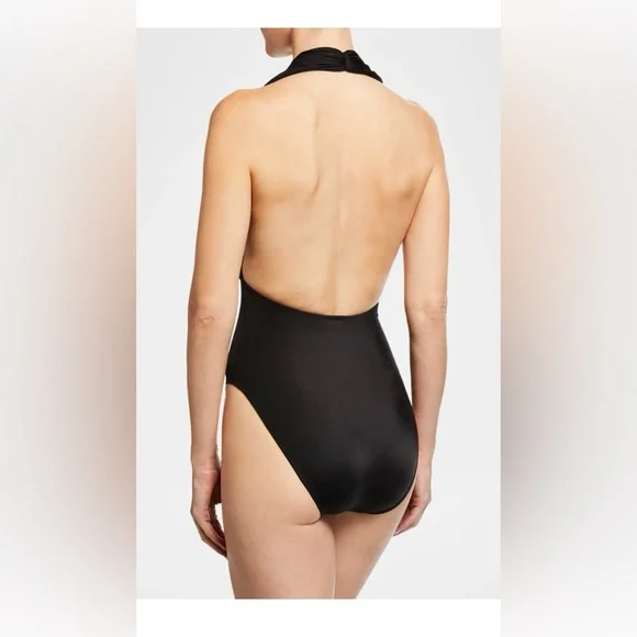 NEW Norma Kamali Mio Low cut Halter Swimsuit Bathing suit one piece size S - Picture 2 of 5